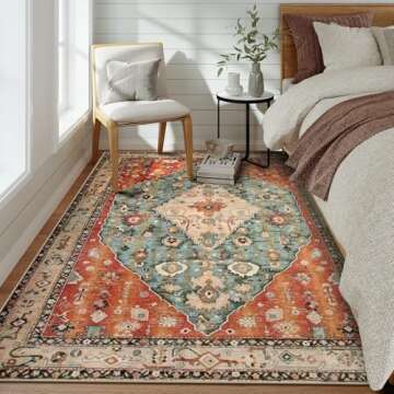 Lahome Boho Tribal Area Rug - 5x7 Large Washable Living Bedroom Rug Distressed Oriental Non-Slip Non...