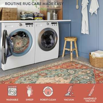 Lahome Boho Tribal Area Rug - 5x7 Large Washable Living Bedroom Rug Distressed Oriental Non-Slip Non-Shedding Print Floor Carpet for Dining Room Home,Rust/Dull Teal