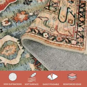 Lahome Boho Tribal Area Rug - 5x7 Large Washable Living Bedroom Rug Distressed Oriental Non-Slip Non-Shedding Print Floor Carpet for Dining Room Home,Rust/Dull Teal