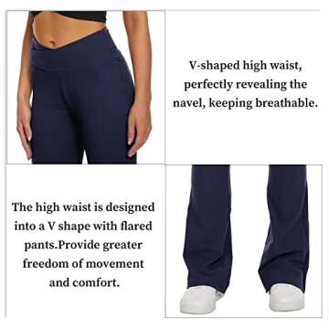 BECLOH 2023 Yoga Pants for Women High Waist Workout Stretch Tummy Control Casual V Crossover Bootleg Flare Pants Leggings(Blue,M)