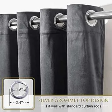 StangH Velvet Curtains 84 inches - Elegant Home Decor Room Darkening Velvet Drapes Heat Insulated Window Shade Panels for Living Room/Office, Grey, W52 by L84 inches, 2 Panels