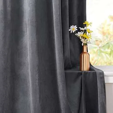 StangH Velvet Curtains 84 inches - Elegant Home Decor Room Darkening Velvet Drapes Heat Insulated Window Shade Panels for Living Room/Office, Grey, W52 by L84 inches, 2 Panels