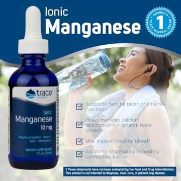 Trace Minerals Ionic Manganese - Liquid Supplement to Support Bone Strength & Growth - Cellular Health Support Supplement to Aid Enzyme Activation & Antioxidant Function - 2 fl oz (About 48 Servings)