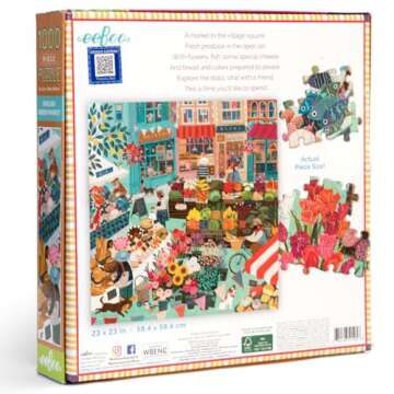 eeBoo Piece & Love: English Green Market - 1000 Piece Puzzle - Adult Square Jigsaw, 23x23, Includes ...