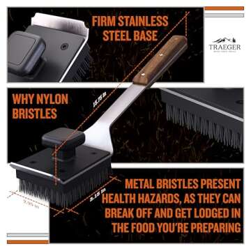 Traeger Grills BAC537 BBQ Cleaning Brush – Stainless Steel Grill Scraper with Nylon Bristles, Teak...