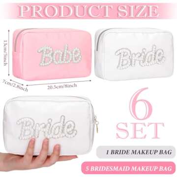 Pinkunn 6 Pcs Bridesmaids Cosmetic Bag Rhinestone Chenille Letter Rose Gold Bride Makeup Bag Proposa...