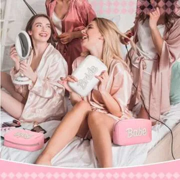 Pinkunn 6 Pcs Bridesmaids Cosmetic Bag Rhinestone Chenille Letter Rose Gold Bride Makeup Bag Proposal Gift Wedding Bridal Shower for Bridesmaid Proposal Box Bachelorette Party Favor(Pearl Letter)