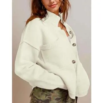 Antnation Sweater cardigan women Long Sleeve Fall Button Down Knit Tops Casual Loose Outerwear Coats(Beige-S)