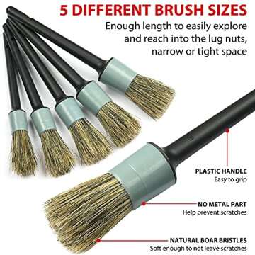 TAKAVU Car Detailing Brush Natural Boar Hair Set, 5pcs Detail Brushes, 3pcs Wire Brush, Air Conditio...