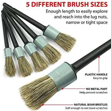 TAKAVU Car Detailing Brush Natural Boar Hair Set, 5pcs Detail Brushes, 3pcs Wire Brush, Air Conditio...