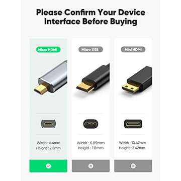 oldboytech 4K Micro HDMI to HDMI Cable Adapter 10FT, Micro HDMI Cable Nylon Braid (Male to Male) 8K@60Hz 4K@30HZ/3D Grey Compatible with Hero 8/7/6/5, Raspberry Pi 4, A6000, A6300, Nikon Camera