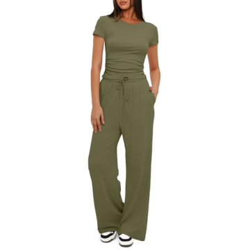 Darong Women's Soft and Stylish Two Piece Lounge Set Outfit in Army Green