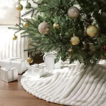 48 Inch Faux Fur Christmas Tree Skirt for Elegant Holiday Decor