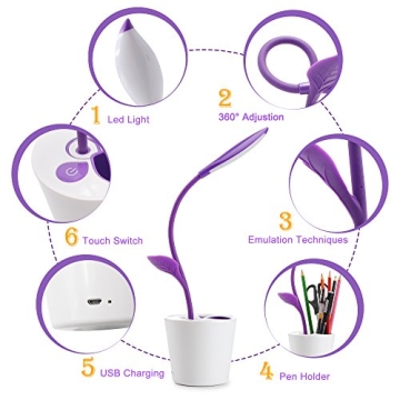 Dimmable LED Desk Table Lamp with USB Rechargeable Functionality