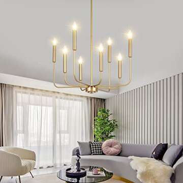 Congratsu 8-Light Modern Chandelier Gold Farmhouse Candle Hanging Light Fixture for Living Room, Din...