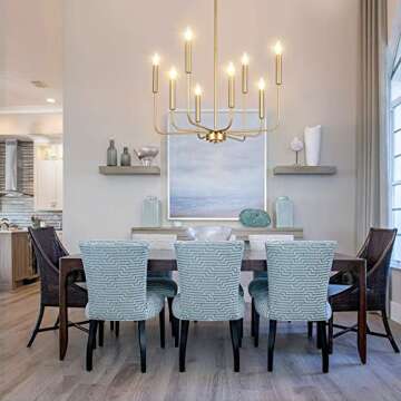 Congratsu 8-Light Modern Chandelier Gold Farmhouse Candle Hanging Light Fixture for Living Room, Dining Room, 26" Dia