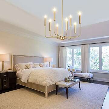 Congratsu 8-Light Modern Chandelier Gold Farmhouse Candle Hanging Light Fixture for Living Room, Dining Room, 26" Dia