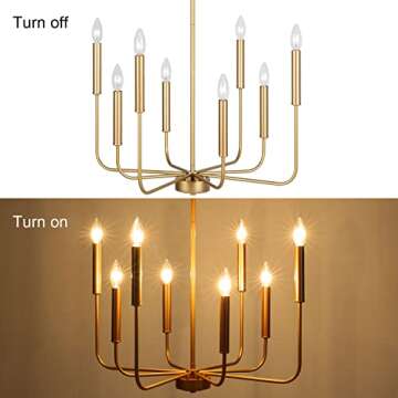 Congratsu 8-Light Modern Chandelier Gold Farmhouse Candle Hanging Light Fixture for Living Room, Dining Room, 26" Dia