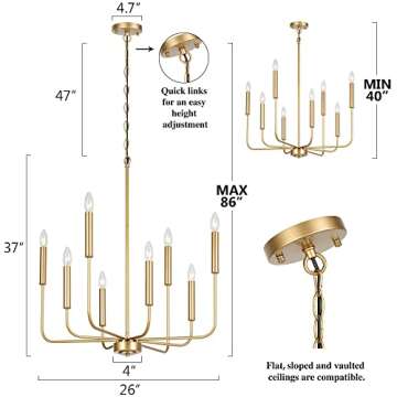 Congratsu 8-Light Modern Chandelier Gold Farmhouse Candle Hanging Light Fixture for Living Room, Dining Room, 26" Dia