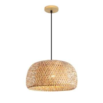 LightInTheBox Woven Bamboo Pendant Light Farmhouse Boho Chandelier Rattan Hanging Light Fixture Dome Shape Ceiling Light for Dining Room Kitchen Island Living Room Bedroom