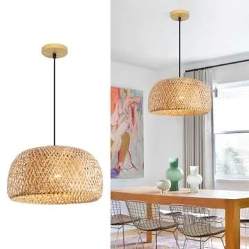 LightInTheBox Woven Bamboo Pendant Light Farmhouse Boho Chandelier Rattan Hanging Light Fixture Dome Shape Ceiling Light for Dining Room Kitchen Island Living Room Bedroom