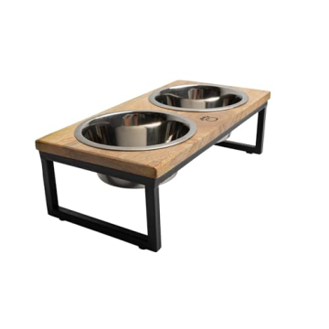 GF Pet Wood & Metal Feeder | Premium Mango Wood & Stainless Steel Dog Bowls Set | Elevated Food & Wa...