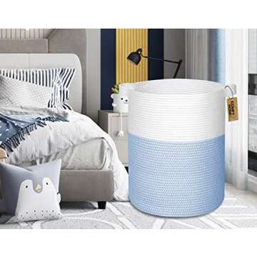 COMFY-HOMI XXL Large Laundry Basket with Handles Blanket Baskets Living Room|Woven Cotton Rope Decor...