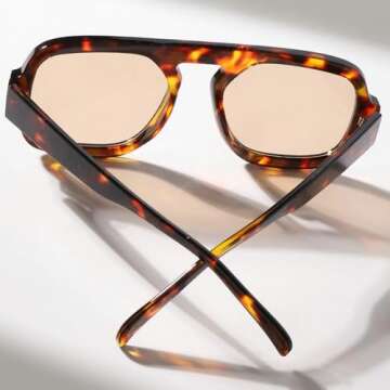 mincl Retro Square Sunglasses Women Fashion Gradient Shades UV400 Men Punk Blue Green Sun Glasses N47 (leopard champagne)