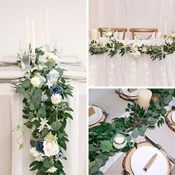 COCOBOO 4 Pack 6.5 Feet Artificial Eucalyptus Garland with Willow Leaves, Fake Greenery Garland with Silver Dollar for Mantle Wedding Table Runner Decoration Indoor Outdoor Decor