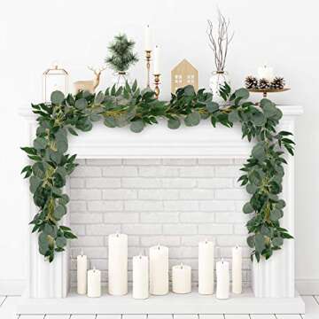 COCOBOO 4 Pack 6.5 Feet Artificial Eucalyptus Garland with Willow Leaves, Fake Greenery Garland with Silver Dollar for Mantle Wedding Table Runner Decoration Indoor Outdoor Decor