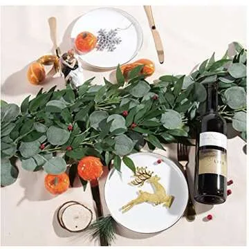 COCOBOO 4 Pack 6.5 Feet Artificial Eucalyptus Garland with Willow Leaves, Fake Greenery Garland with Silver Dollar for Mantle Wedding Table Runner Decoration Indoor Outdoor Decor