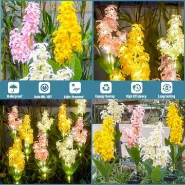 TONULAX Solar Garden Lights, Solar Hyacinth Flower Lights, Solar Lights for Outside, Solar Garden Patio Yard Decor, Dual Lighting Modes & Glowing Stems, Gifts for Mother Grandma(4 Pack)