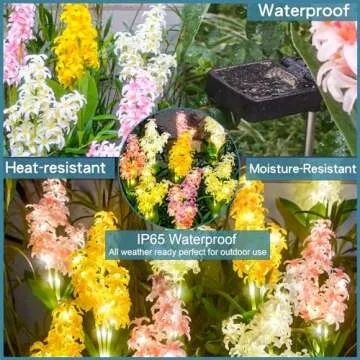 TONULAX Solar Garden Lights, Solar Hyacinth Flower Lights, Solar Lights for Outside, Solar Garden Patio Yard Decor, Dual Lighting Modes & Glowing Stems, Gifts for Mother Grandma(4 Pack)