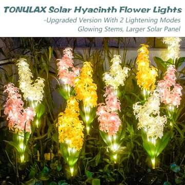 TONULAX Solar Garden Lights, Solar Hyacinth Flower Lights, Solar Lights for Outside, Solar Garden Patio Yard Decor, Dual Lighting Modes & Glowing Stems, Gifts for Mother Grandma(4 Pack)