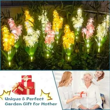 TONULAX Solar Garden Lights, Solar Hyacinth Flower Lights, Solar Lights for Outside, Solar Garden Patio Yard Decor, Dual Lighting Modes & Glowing Stems, Gifts for Mother Grandma(4 Pack)