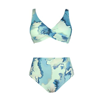 CUPSHE Women Swimsuit Plus Size Two Piece Bathing Suit High Waisted Wrap Abstract Print with Adjusta...