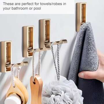 Foldable Hooks Wall Mount, Zinc Alloy retractable wall hooks for hanging for Hanging Coats Towels Backpacks Bags Brushed Gold Towel Hooks in The Bathroom,Closet,Entryway,Pool and Kitchen(Brushed gold