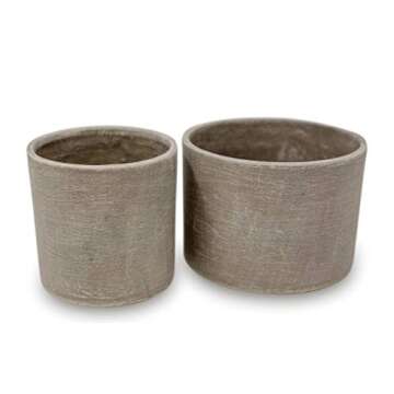 Elly Décor Set of 2, 5 and 4 inch Round Cylinder Ceramic Planters for Plants with Drainage Hole Clay and Terracotta Small 5&4" Ceramic Pot, Gray