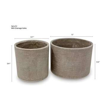 Elly Décor Set of 2, 5 and 4 inch Round Cylinder Ceramic Planters for Plants with Drainage Hole Clay and Terracotta Small 5&4" Ceramic Pot, Gray