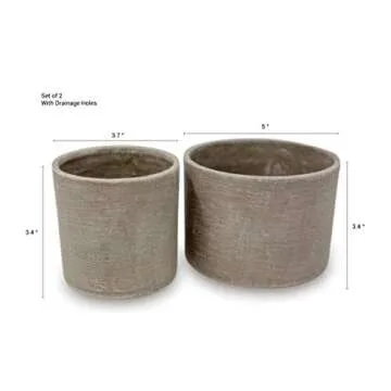Elly Décor Set of 2, 5 and 4 inch Round Cylinder Ceramic Planters for Plants with Drainage Hole Clay and Terracotta Small 5&4" Ceramic Pot, Gray