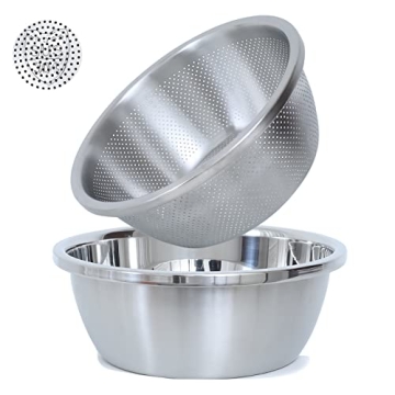 304 Stainless Steel Microporous Colander,2QT Large Capacity with Mixing Bowl For washing vegetables,...