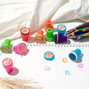 BkeeCten 24PCS Hippie Groovy Assorted Stamps, Colorful Self Inking Stamps Boho Hippie Rainbow Plastic Stamp Teacher Review Stamp for Kids Student School Prizes Hippie Groovy Party Goody Gift Bag Favor