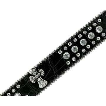 Women Rhinestone Belt Fashion Western Cowgirl Bling Studded Design Cross Concho Leather Belt 1-1/2"(38mm) wide (Black, 32'' S)