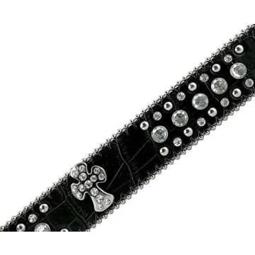 Women Rhinestone Belt Fashion Western Cowgirl Bling Studded Design Cross Concho Leather Belt 1-1/2"(38mm) wide (Black, 32'' S)