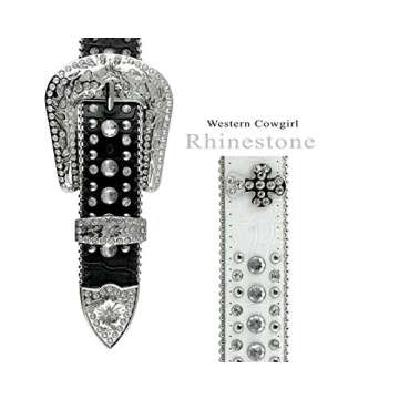 Women Rhinestone Belt Fashion Western Cowgirl Bling Studded Design Cross Concho Leather Belt 1-1/2"(38mm) wide (Black, 32'' S)