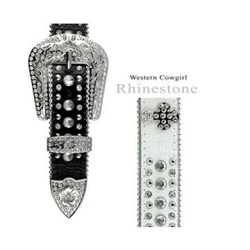 Women Rhinestone Belt Fashion Western Cowgirl Bling Studded Design Cross Concho Leather Belt 1-1/2"(38mm) wide (Black, 32'' S)