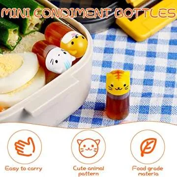 12 Pieces Bento Soy Sauce Case Container Bento Box Accessories, Mini Condiment Plastic Bottle with Dropper, Cute Animal Lunch Sauce Case Container for Hiking Travel Lunch Salad Ketchup Syrup Oil