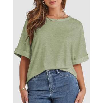 ATHMILE Womens Oversized T Shirts Loose Fit Crewneck Short Sleeve Summer Casual Blouse 2025 Y2K Tee ...