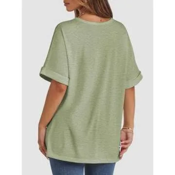 ATHMILE Womens Oversized T Shirts Loose Fit Crewneck Short Sleeve Summer Casual Blouse 2025 Y2K Tee Tops Army Green