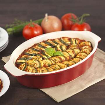 Goodcook OvenFresh Stoneware Ceramic Casserole Dish Cookware, 1.75 quart, Red